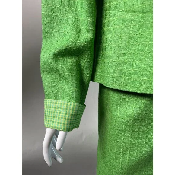 Vintage George Simonton Green Womens Suit Set Size 14 100% Silk With Acetate Lin